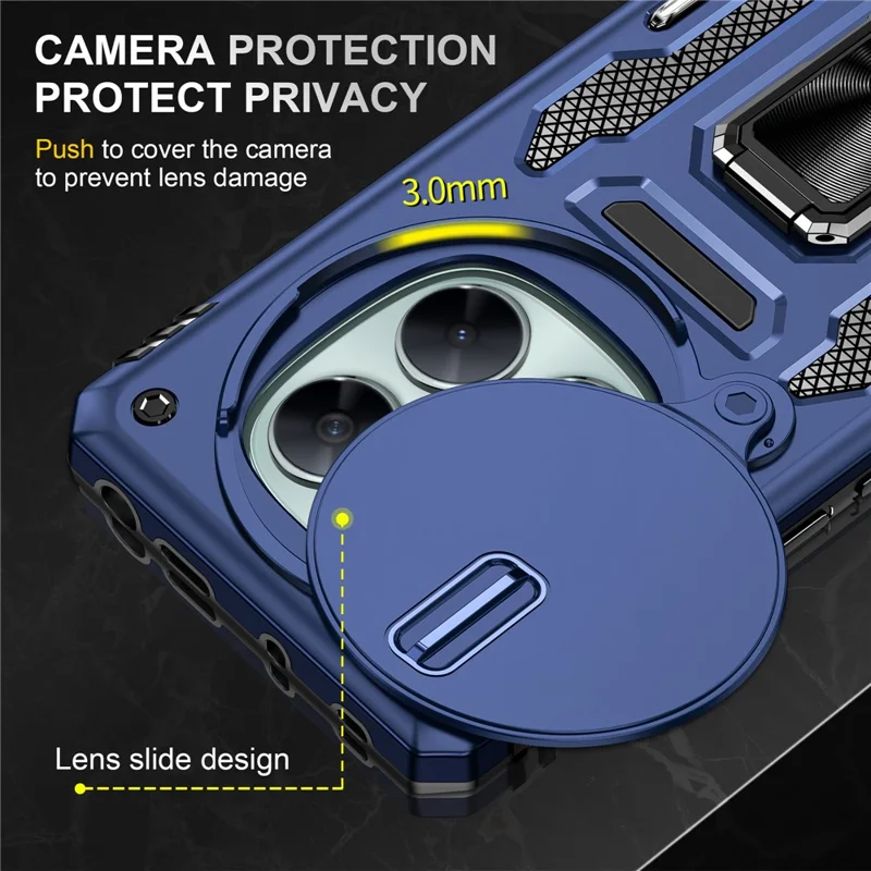 Funda para Xiaomi Redmi Note 14 Pro 4G / 5G con soporte plegable, tapa deslizante para lente, carcasa resistente a caídas de PC + TPU - Azul marino