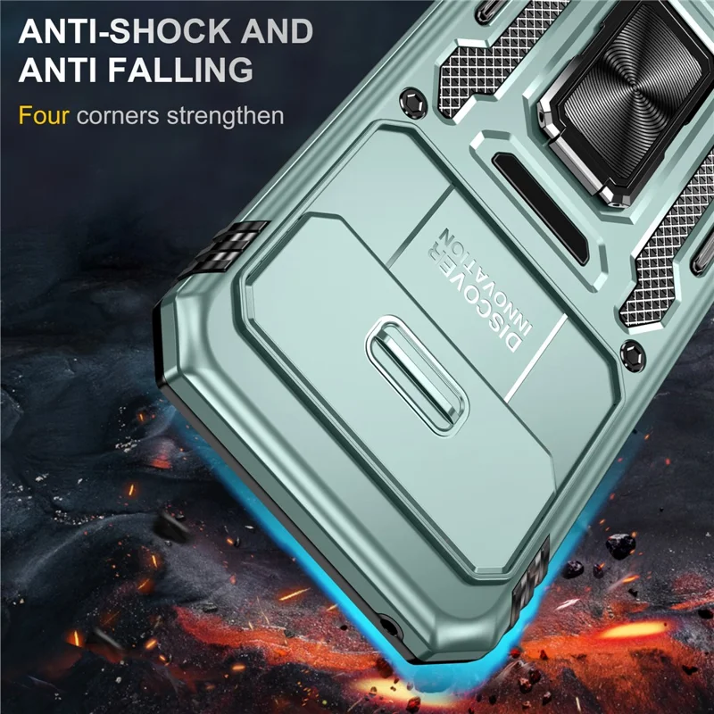 For Google Pixel 9a Case Kickstand Slide Lens Lid PC + TPU Drop-Proof Phone Cover - Green