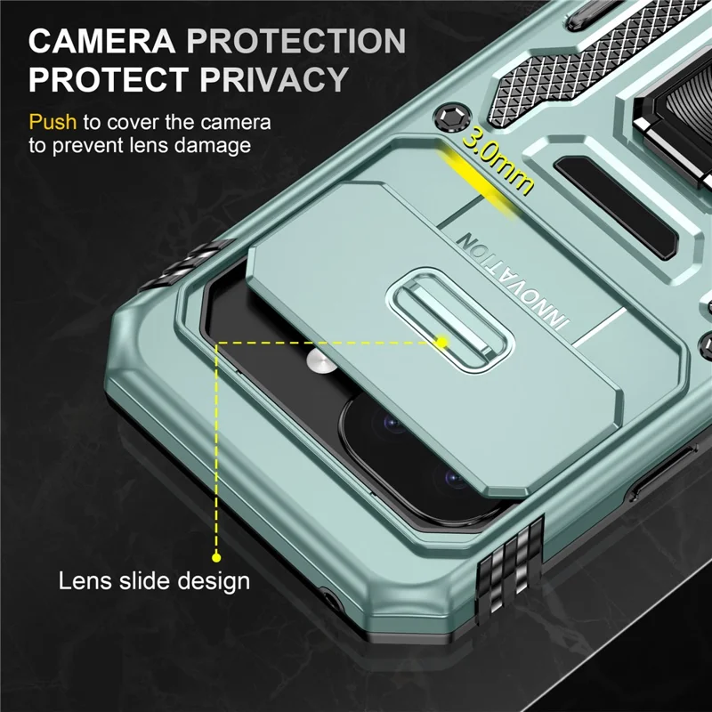 For Google Pixel 9a Case Kickstand Slide Lens Lid PC + TPU Drop-Proof Phone Cover - Green