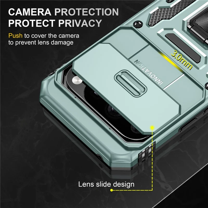 For Google Pixel 10  /  10 Pro Case Kickstand Slide Lens Lid PC + TPU Drop-Proof Phone Cover - Green