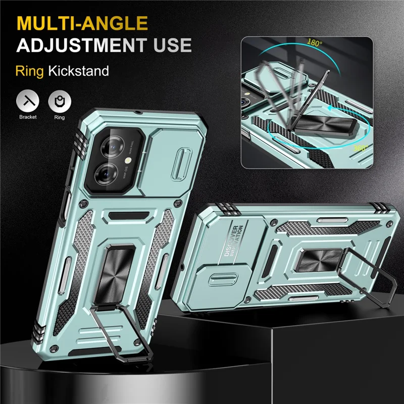 Cover per Motorola Moto G55 5G con Supporto Girevole, Coperchio Scorrevole per Obiettivo, Custodia Antiurto in PC + TPU - Verde