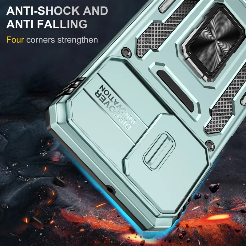 Cover per Motorola Moto G55 5G con Supporto Girevole, Coperchio Scorrevole per Obiettivo, Custodia Antiurto in PC + TPU - Verde