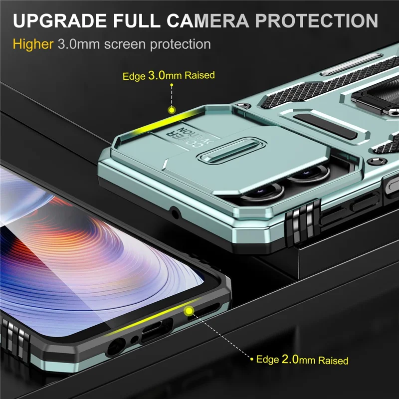 Cover per Motorola Moto G55 5G con Supporto Girevole, Coperchio Scorrevole per Obiettivo, Custodia Antiurto in PC + TPU - Verde