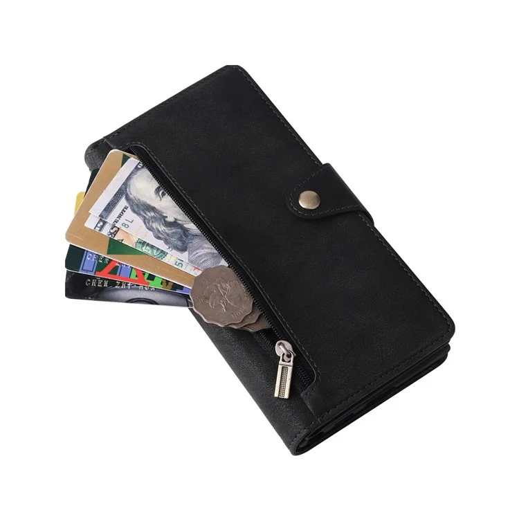 Para Samsung Galaxy S23 Ultra Phone Case Stand Wallet Multiple Card Slots Rivet Buckle PU Leather Phone Cover with Strap - Black