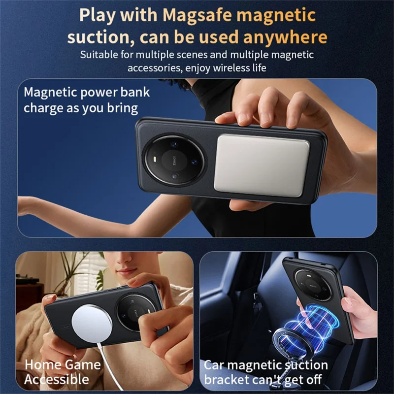 للهاتف هواوي ميت 80 غطاء مغناطيسي مطلي بالجلد مع تبو + بي سي - أسود