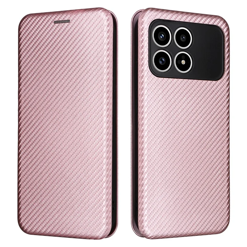 Telefoonhoesje voor Xiaomi Redmi K90 5G / Poco F8 Pro met koolstofvezelstructuur, stootvaste PU-lederen telefooncover - Roze goud