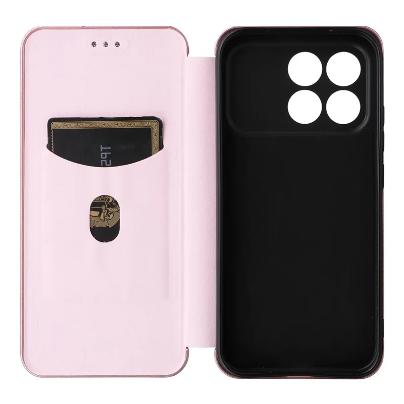 Telefoonhoesje voor Xiaomi Redmi K90 5G / Poco F8 Pro met koolstofvezelstructuur, stootvaste PU-lederen telefooncover - Roze goud