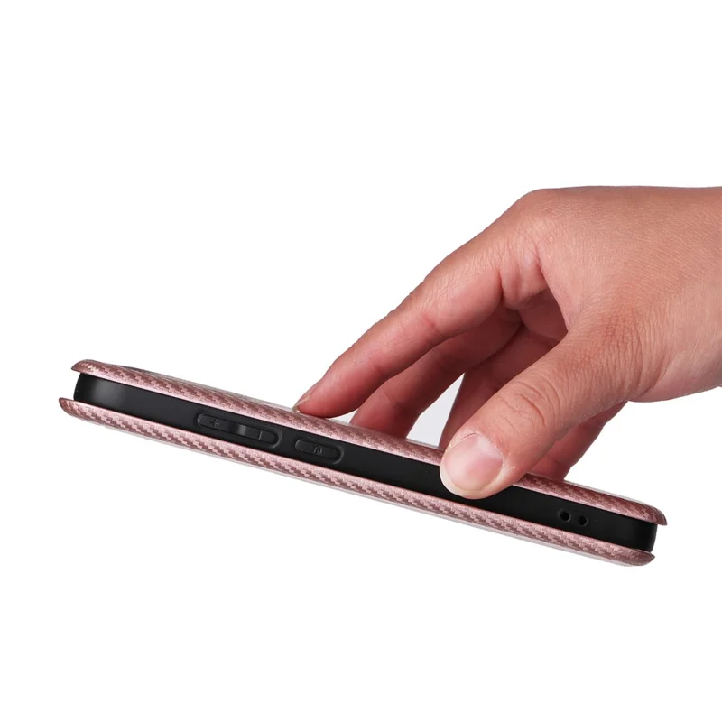 Telefoonhoesje voor Xiaomi Redmi K90 5G / Poco F8 Pro met koolstofvezelstructuur, stootvaste PU-lederen telefooncover - Roze goud