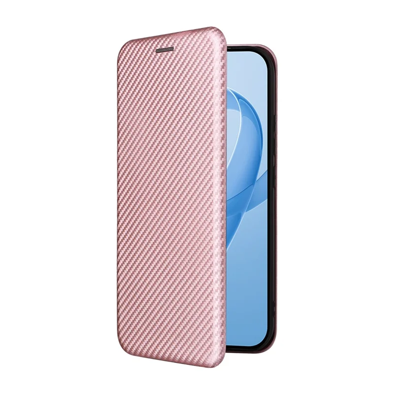Telefoonhoesje voor Xiaomi Redmi K90 5G / Poco F8 Pro met koolstofvezelstructuur, stootvaste PU-lederen telefooncover - Roze goud