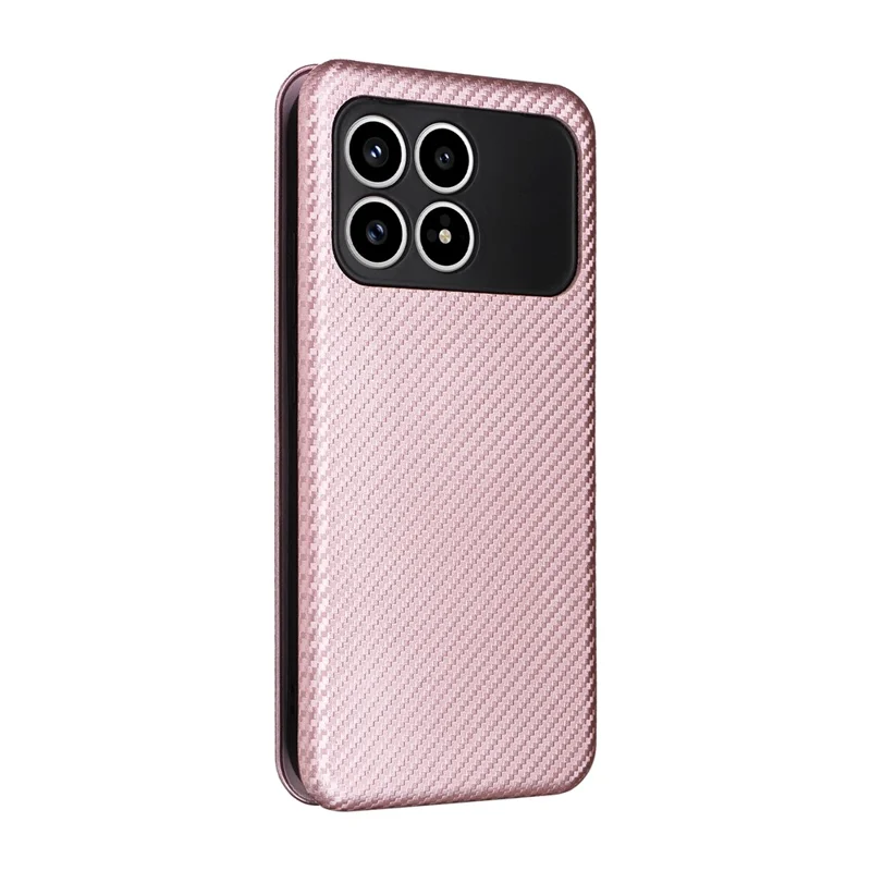 Telefoonhoesje voor Xiaomi Redmi K90 5G / Poco F8 Pro met koolstofvezelstructuur, stootvaste PU-lederen telefooncover - Roze goud