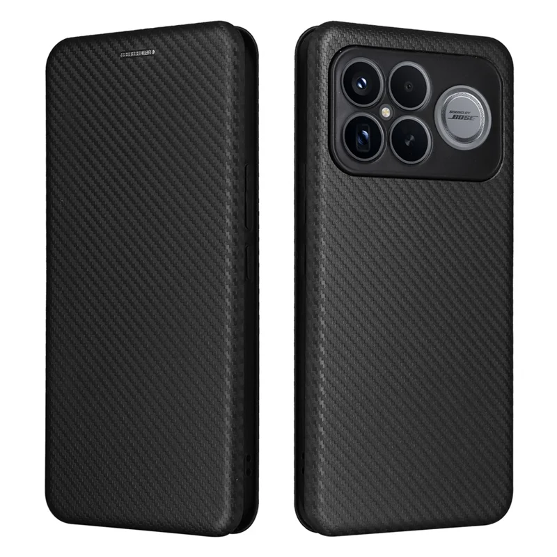 Mobilsax för Xiaomi Redmi K90 Pro Max 5G / Poco F8 Ultra med struktur i kolfiber Drop-säker mobilsax i PU-läder - Svart