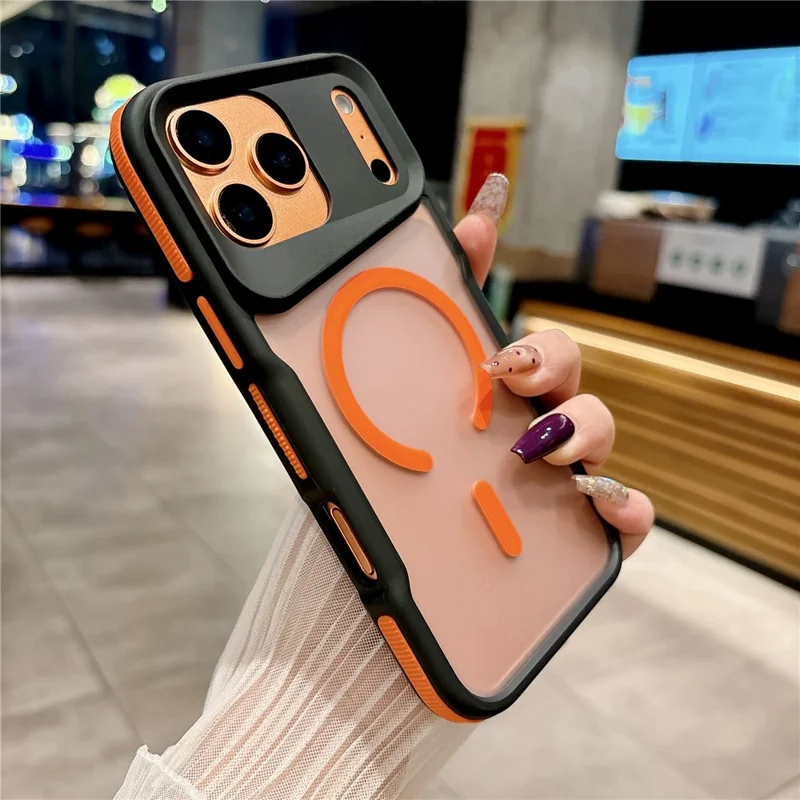 Capa Magnética para iPhone 17 Pro Max com Revestimento Tátil TPU + PC, Capa Traseira à Prova de Choques - Laranja