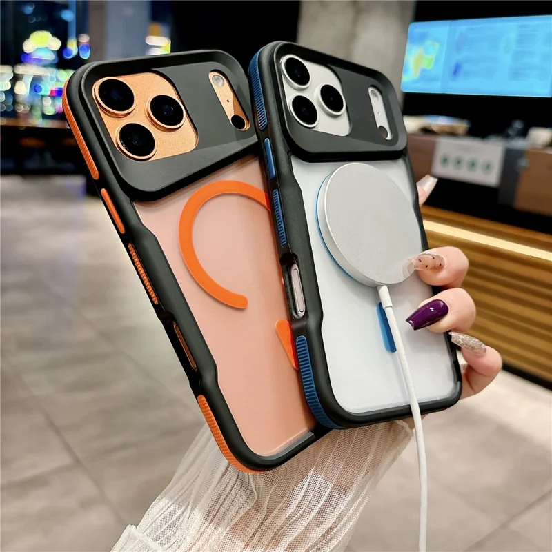 Capa Magnética para iPhone 17 Pro Max com Revestimento Tátil TPU + PC, Capa Traseira à Prova de Choques - Laranja