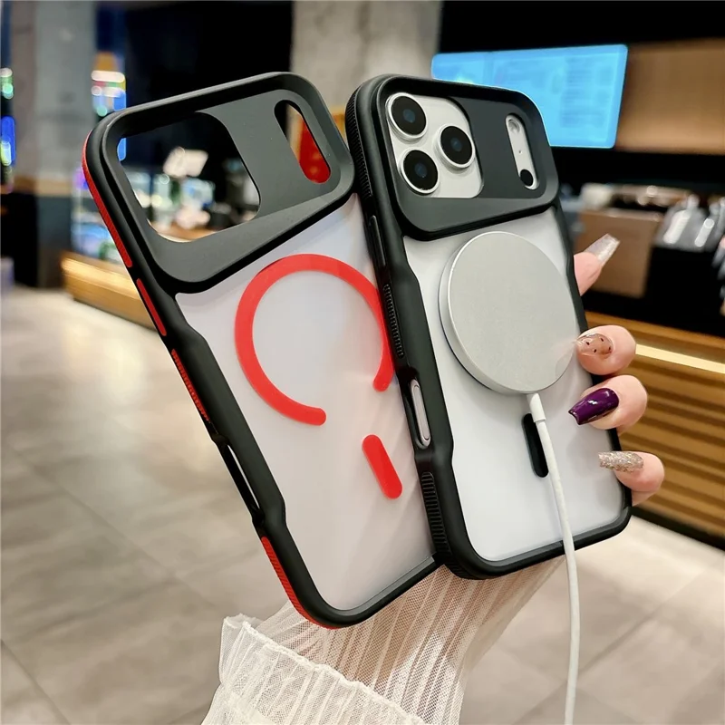 Capa Magnética para iPhone 17 Pro Max com Revestimento Tátil TPU + PC, Capa Traseira à Prova de Choques - Laranja