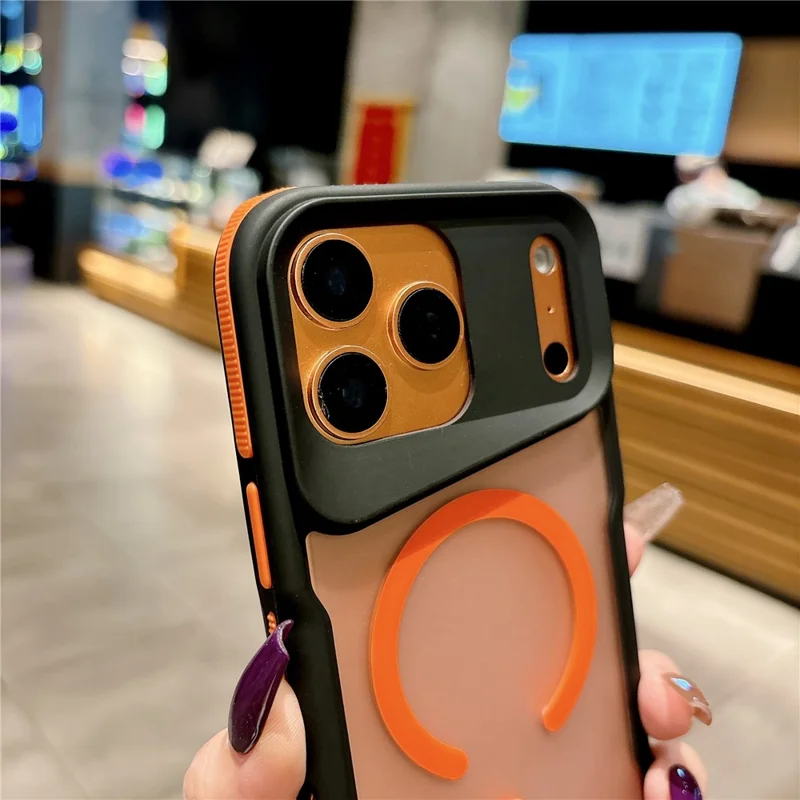Capa Magnética para iPhone 17 Pro Max com Revestimento Tátil TPU + PC, Capa Traseira à Prova de Choques - Laranja