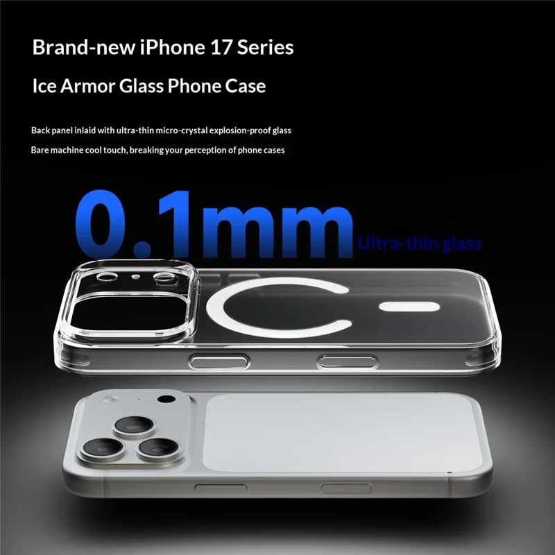 Coque pour iPhone 17 Pro compatible MagSafe, coque arrière en verre trempé ultra fine antichoc - Blanc