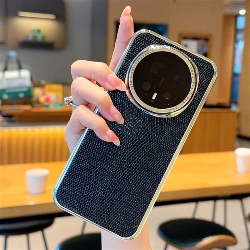 Custodia per For Honor Magic8 5G Rivestita in PU con Texture Lucertola Placcata, Protezione Antiurto in PC - Nero