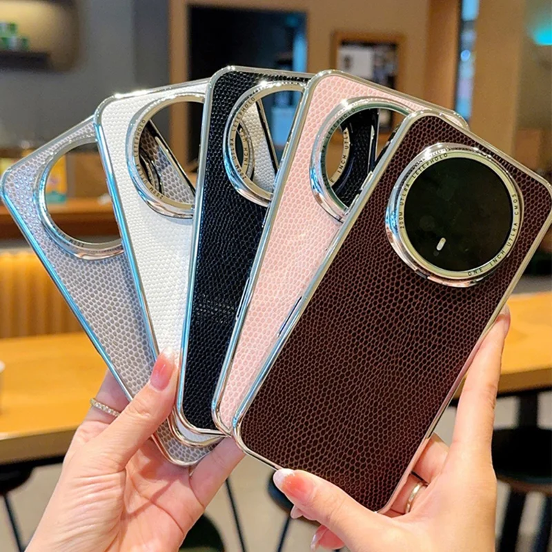 Capa para Honor Magic8 Pro 5G com Revestimento Electrolítico, Textura de Lagarto em PU e PC, Capa à Prova de Quedas - Preto