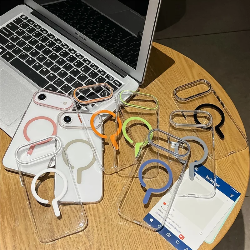 Coque transparente cristal pour iPhone Air, compatible MagSafe, coque rigide en PC avec film en verre trempé - Vert fluo