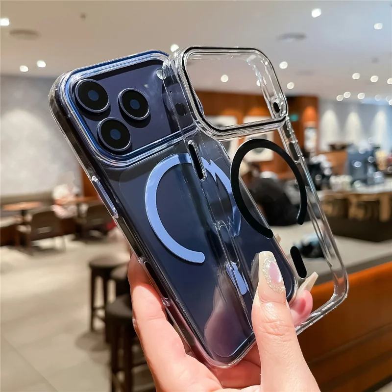 Coque transparente pour iPhone 17 Pro Max, compatible MagSafe, en PC dur avec film de protection en verre trempé - Orange