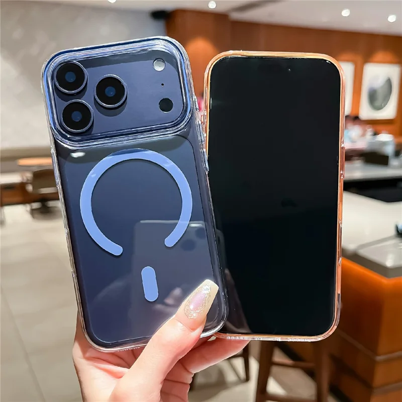 Coque transparente pour iPhone 17 Pro Max, compatible MagSafe, en PC dur avec film de protection en verre trempé - Orange