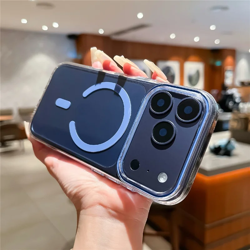 Coque transparente pour iPhone 17 Pro Max, compatible MagSafe, en PC dur avec film de protection en verre trempé - Orange