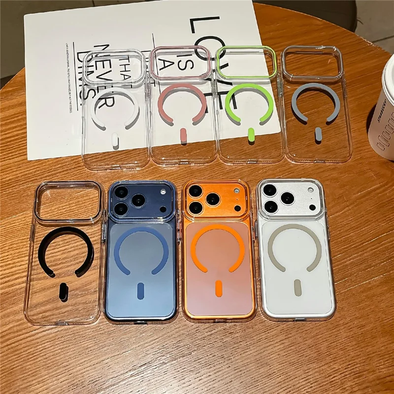 Coque transparente pour iPhone 17 Pro Max, compatible MagSafe, en PC dur avec film de protection en verre trempé - Orange