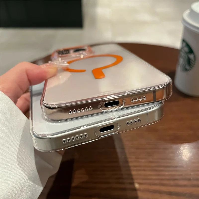 Coque transparente pour iPhone 16 Pro Max compatible avec MagSafe, coque rigide en PC avec film de protection en verre trempé - Orange