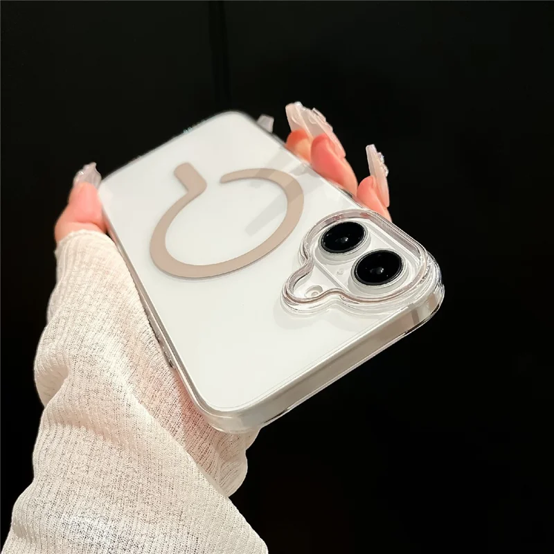 For iPhone 16 Crystal Clear Case Compatible with MagSafe Hard PC Phone Cover with Tempered Glass Film - White