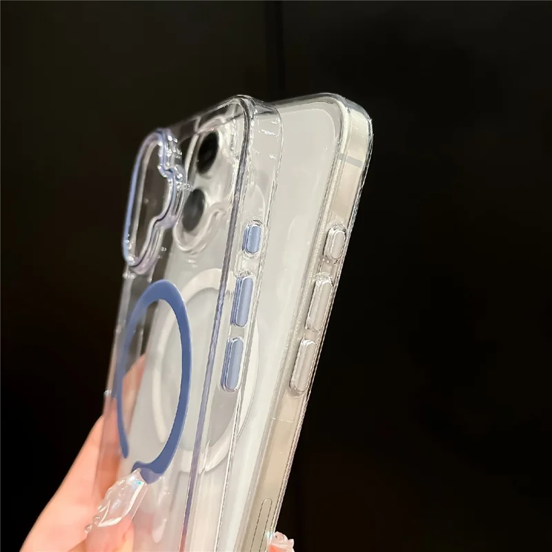 For iPhone 16 Crystal Clear Case Compatible with MagSafe Hard PC Phone Cover with Tempered Glass Film - White