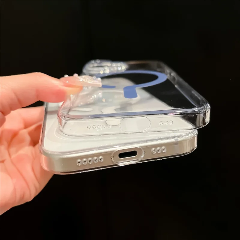 For iPhone 16 Crystal Clear Case Compatible with MagSafe Hard PC Phone Cover with Tempered Glass Film - White