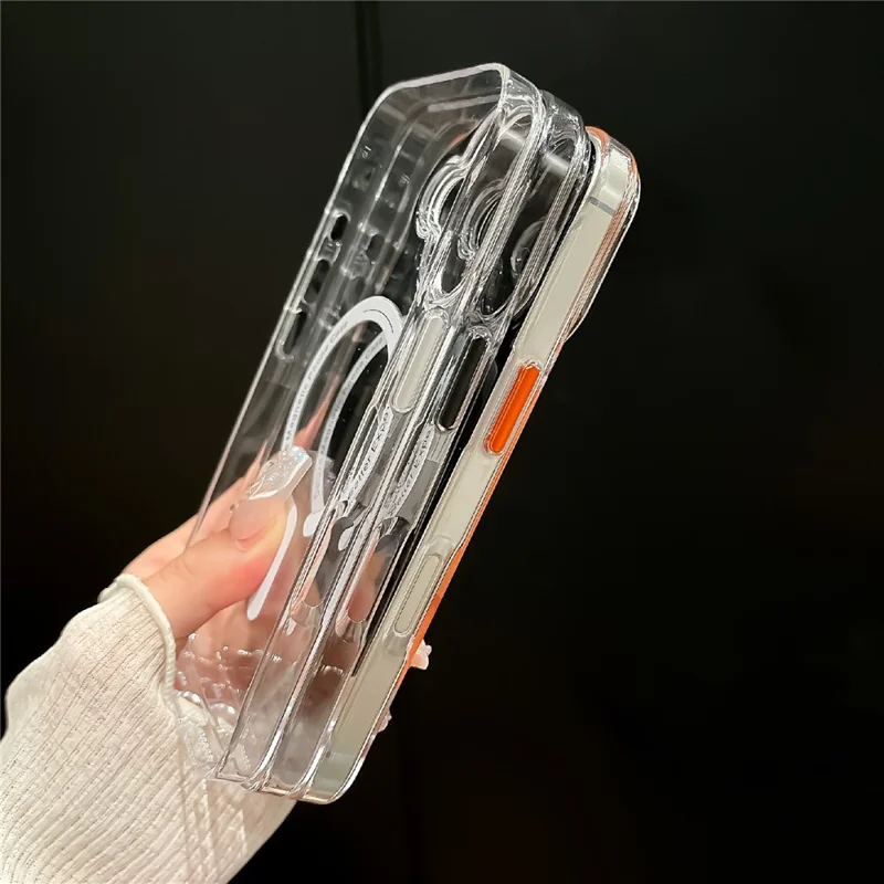 For iPhone 16 Crystal Clear Case Compatible with MagSafe Hard PC Phone Cover with Tempered Glass Film - White