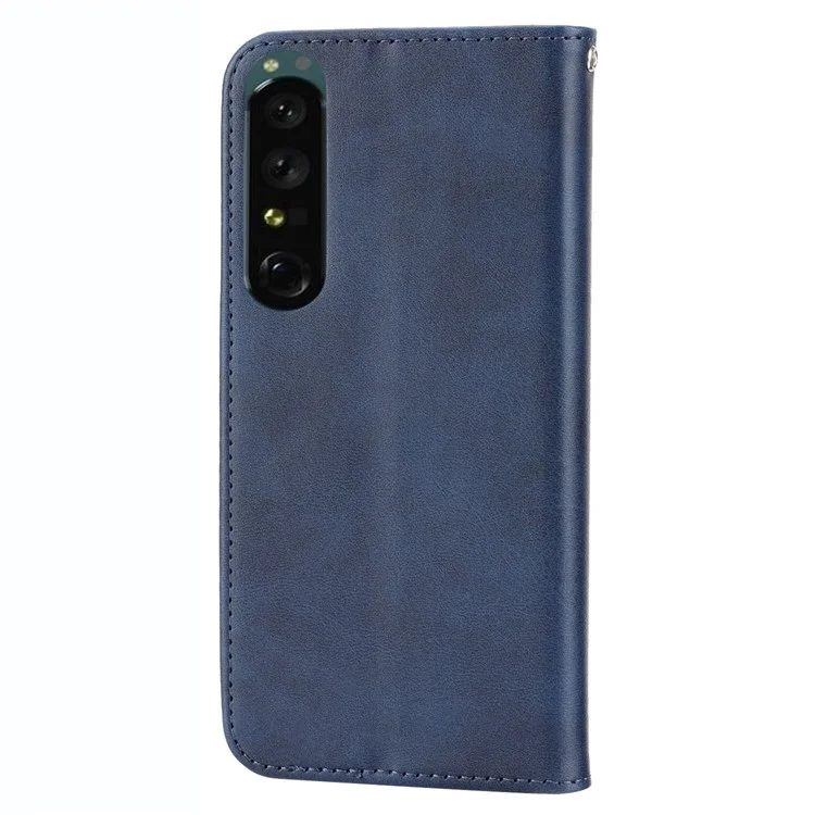 For Sony Xperia 5 IV 5G Imprinted Rhombus Pattern Phone Stand Case Calf Texture PU Leather Wallet Magnetic Closure Cover with Strap - Blue
