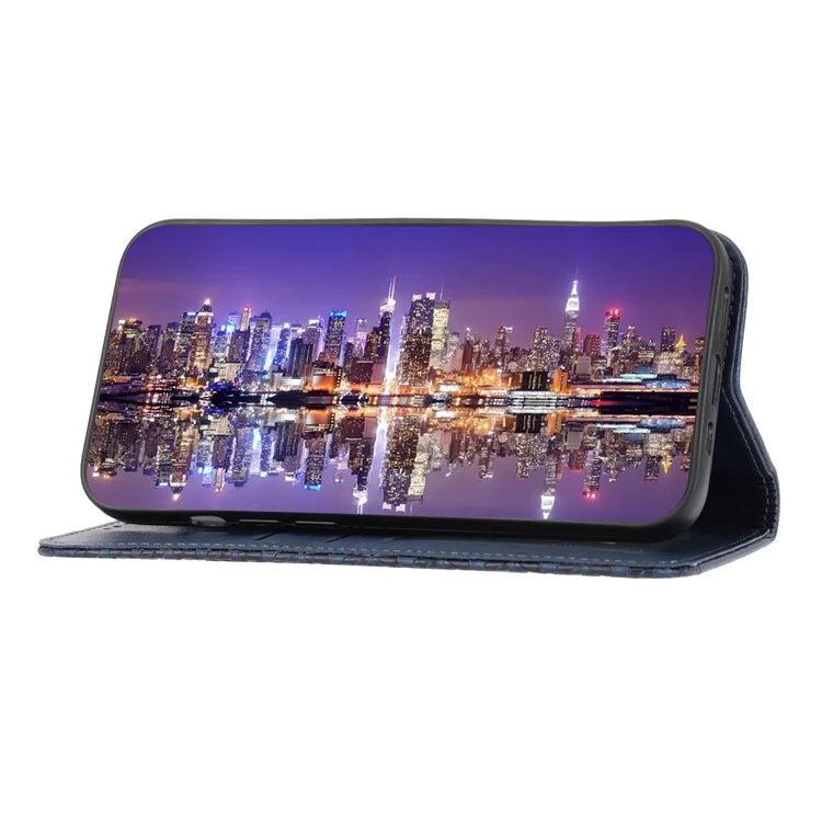 For Sony Xperia 5 IV 5G Imprinted Rhombus Pattern Phone Stand Case Calf Texture PU Leather Wallet Magnetic Closure Cover with Strap - Blue