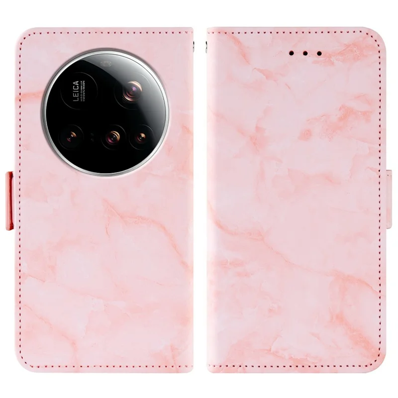 For Xiaomi 15 Ultra Leather Case Marble Pattern Phone Wallet Stand Cover with Wrist Strap - Pink