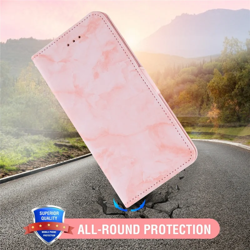 For Xiaomi 15 Ultra Leather Case Marble Pattern Phone Wallet Stand Cover with Wrist Strap - Pink