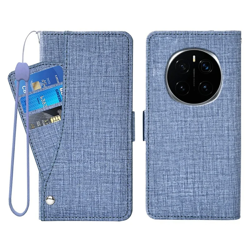 For Honor Magic7 Pro 5G Case Jean Cloth Texture PU Leather Wallet Phone Cover with Rotating Card Slots - Blue