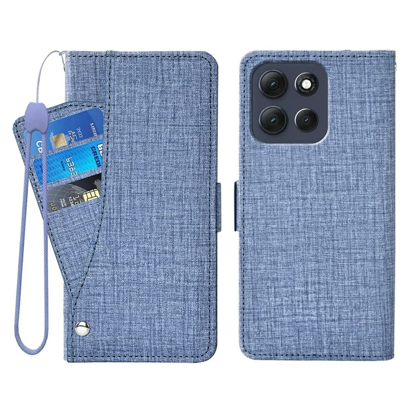 For Motorola Moto G86 5G Case Jean Cloth Texture PU Leather Wallet Phone Cover with Rotating Card Slots - Blue