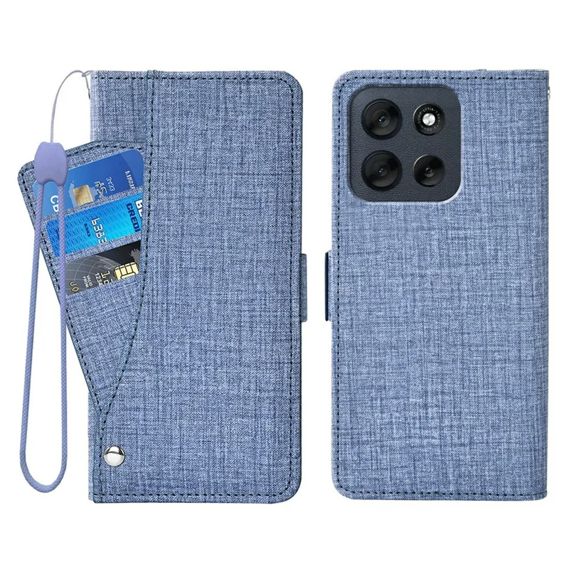 For Motorola Moto G56 5G Case Jean Cloth Texture PU Leather Wallet Phone Cover with Rotating Card Slots - Blue