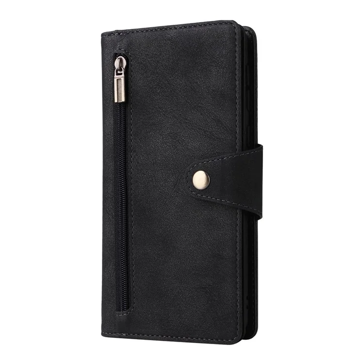 Para Samsung Galaxy A53 5G Ranuras de Tarjetas Múltiples Tapa Del Teléfono Puque pu pu Case de Cuero Puente de Soporte Willet Con Correa - Negro