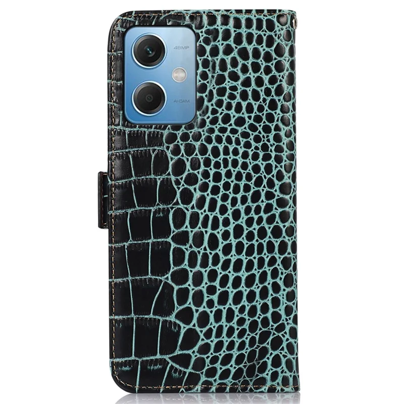 For Xiaomi Redmi Note 12 5G (Global) / (India) / (China) / Poco X5 5G Crocodile Texture Genuine Cowhide Leather Case Wallet Stand Phone Cover with RFID Blocking Function - Green