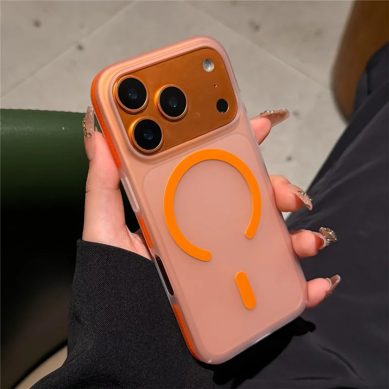 Coque en PC givré pour iPhone 17 Pro Max, compatible MagSafe, bord antidérapant, finition tactile douce, protection arrière - Orange