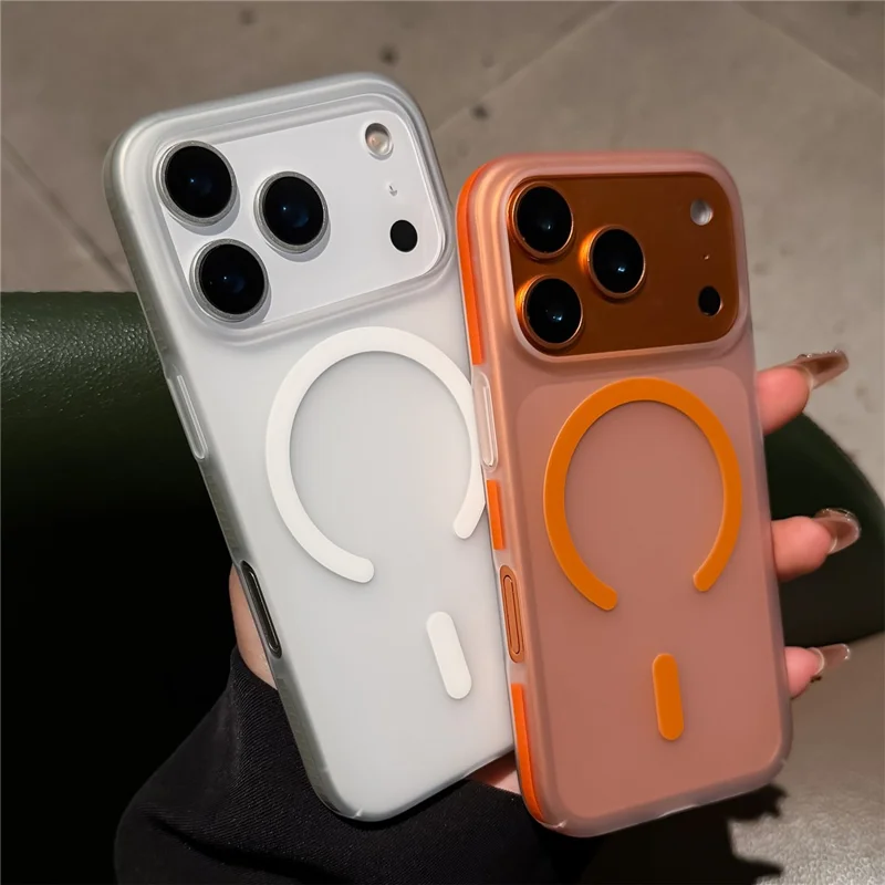 Coque en PC givré pour iPhone 17 Pro Max, compatible MagSafe, bord antidérapant, finition tactile douce, protection arrière - Orange