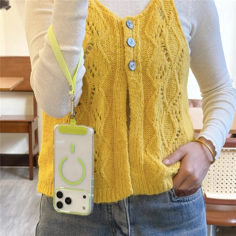 Coque pour iPhone 17 Pro Max compatible MagSafe, housse transparente rigide en PC avec dragonne - Vert fluo