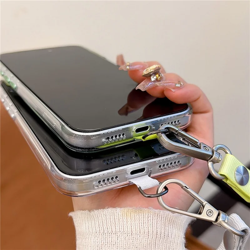 Coque pour iPhone 17 Pro Max compatible MagSafe, housse transparente rigide en PC avec dragonne - Vert fluo