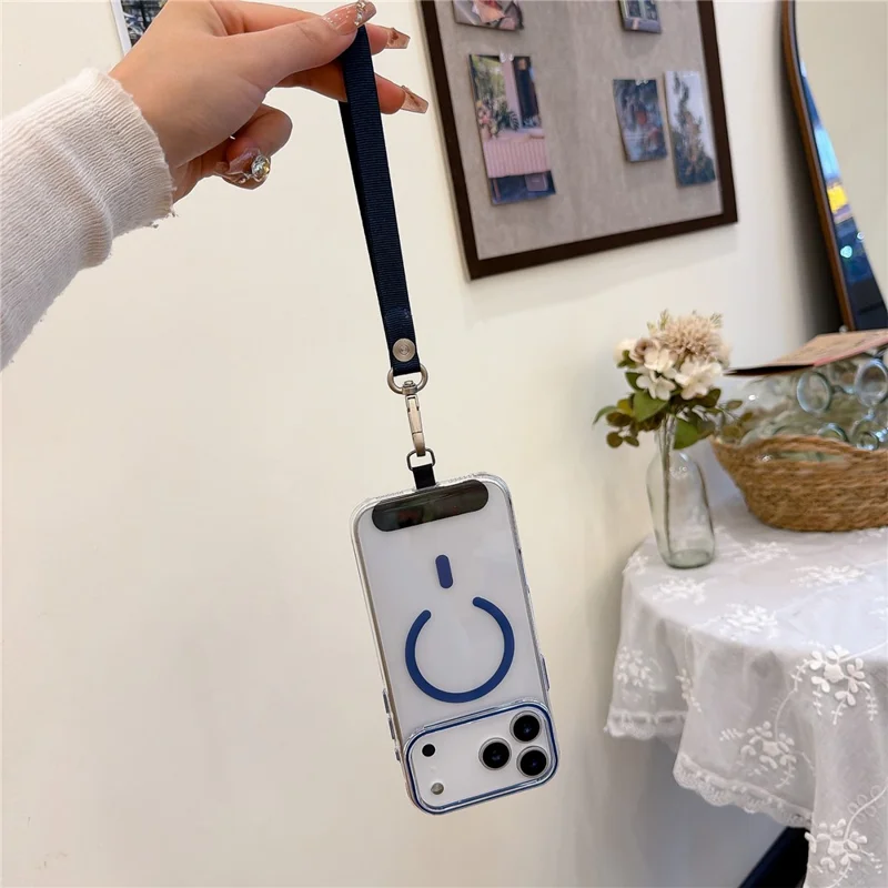 Coque pour iPhone 17 Pro Max compatible MagSafe, housse transparente rigide en PC avec dragonne - Vert fluo