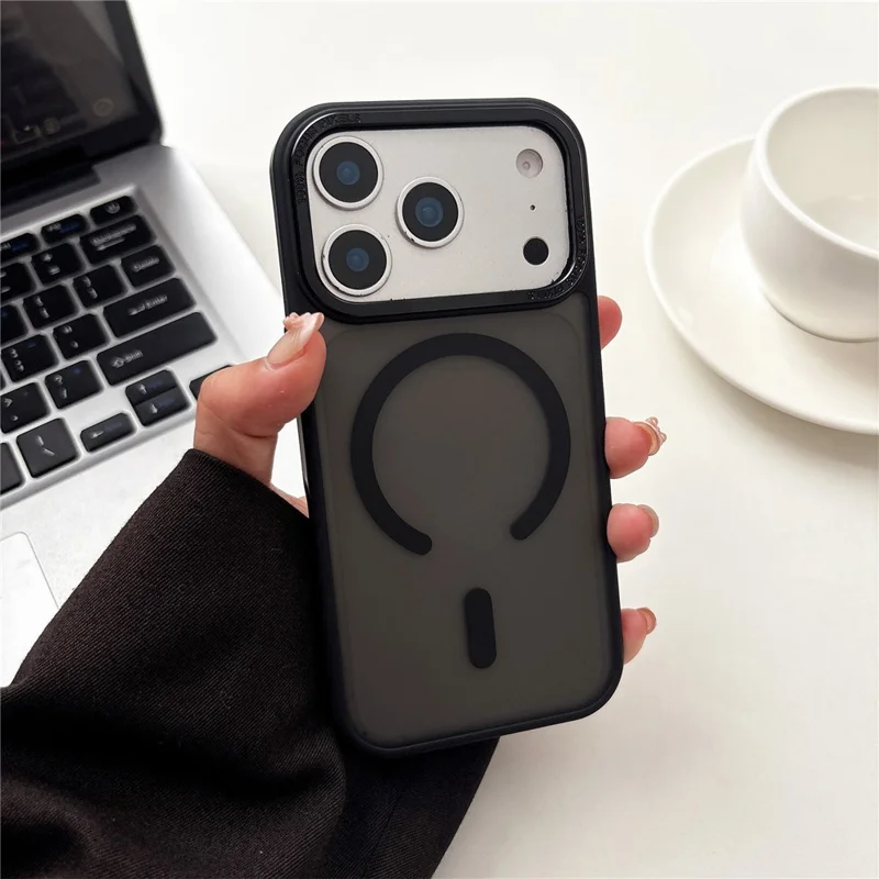 Étui pour iPhone 17 Pro compatible MagSafe avec cadre métallique pour objectif et coque TPU/PC - Noir