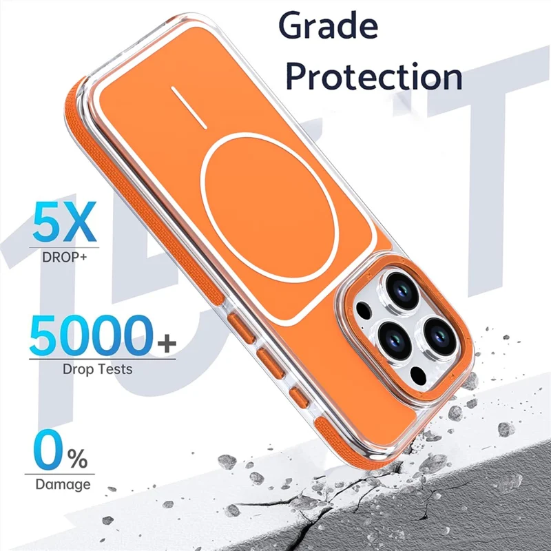 Coque pour iPhone 15 Pro compatible MagSafe, double couleur, antichoc, housse en TPU et PC - Orange