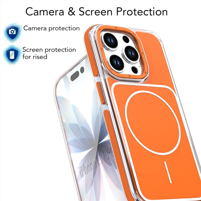 Coque pour iPhone 15 Pro compatible MagSafe, double couleur, antichoc, housse en TPU et PC - Orange