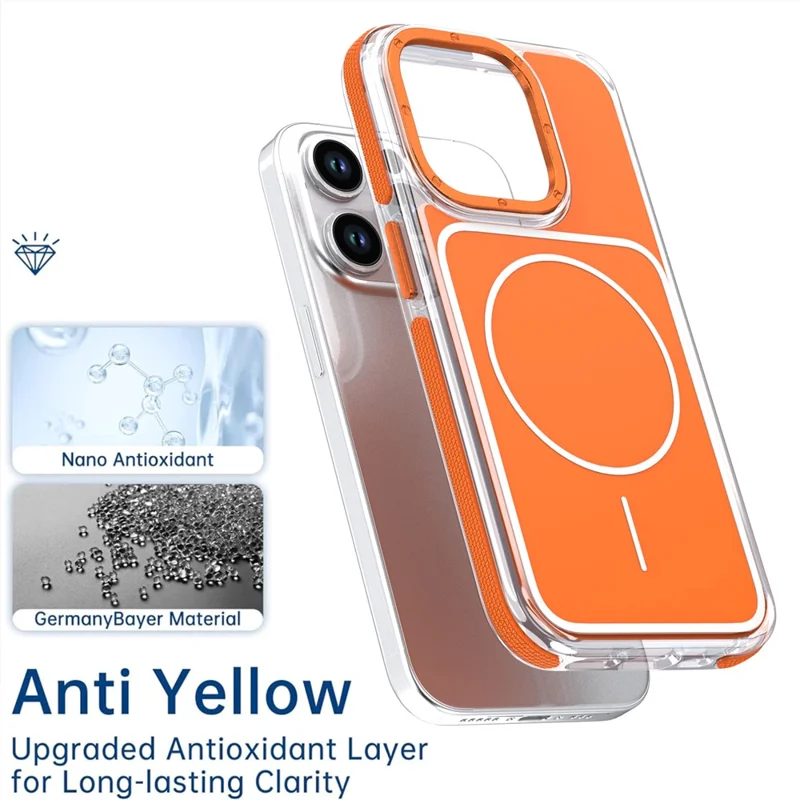 Cover per iPhone 15 Pro Max Compatibile con MagSafe, Doppio Colore, Antiurto, Custodia per Telefono in TPU e PC - Arancione